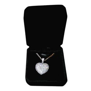 HEART NECKLACE 10K WHITE GOLD PLATED 18" SIMULATED DIAMOND MICRO PAVÉ NEW!